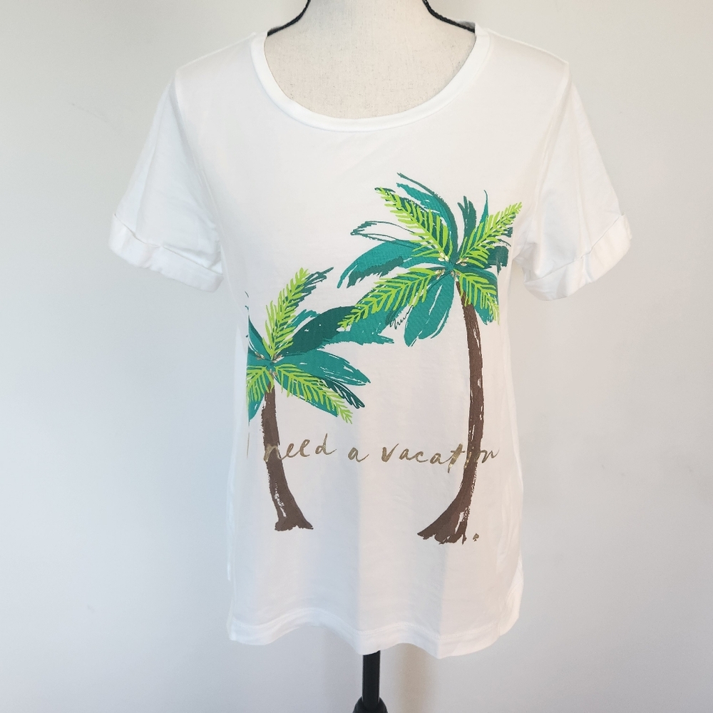 Broome Street Kate Spade I Need A Vacation Tee Shirt Summer Beach Travel White S